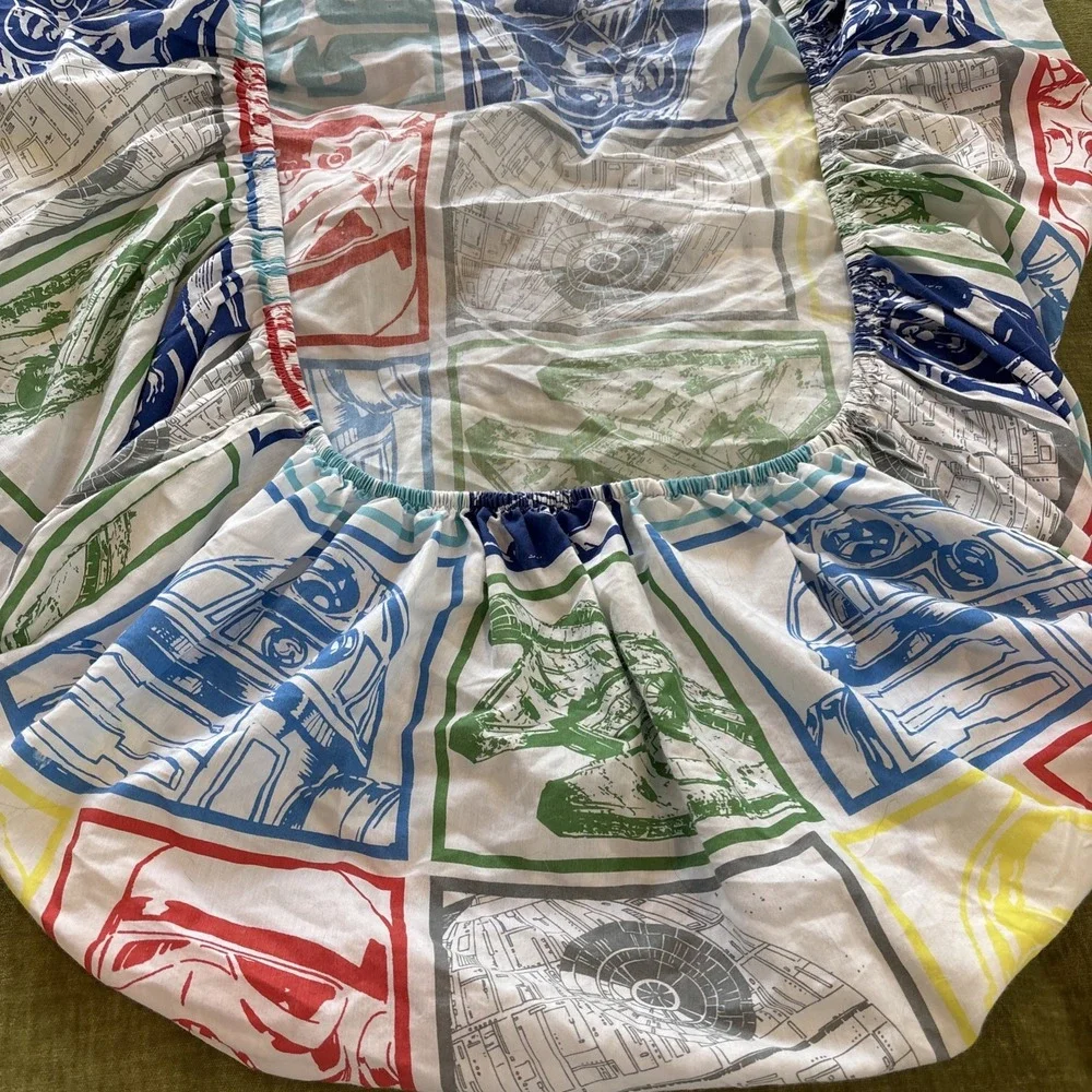 Vintage Star Wars Twin Fitted Sheet Stamps Cotton Blend Darth C-3PO R2D2 Yoda